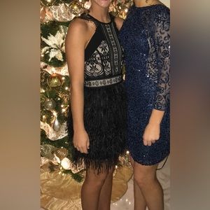 Gianni Bini Black Lace/Feather Dress - Size XS